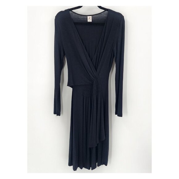 PERUVIAN CONNECTION Black London Faux Wrap Stretch Dress Long Sleeve - Picture 2 of 5